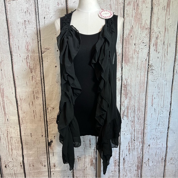 NEW NWT Umgee Embroidered Lace Ruffle Sheer Cardigan Vest Shawl Size M/L - Picture 4 of 16